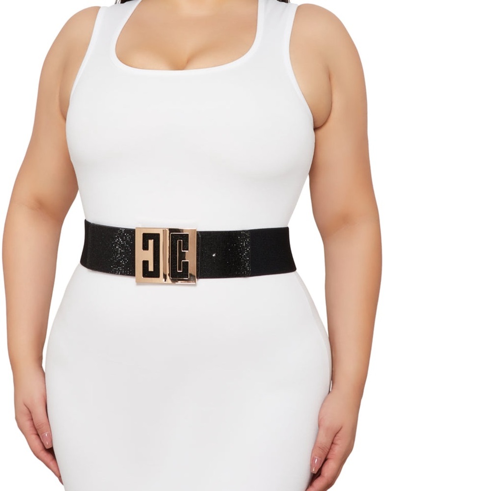 NWT Plus Size Rhinestone GEO Buckle Stretch Belt